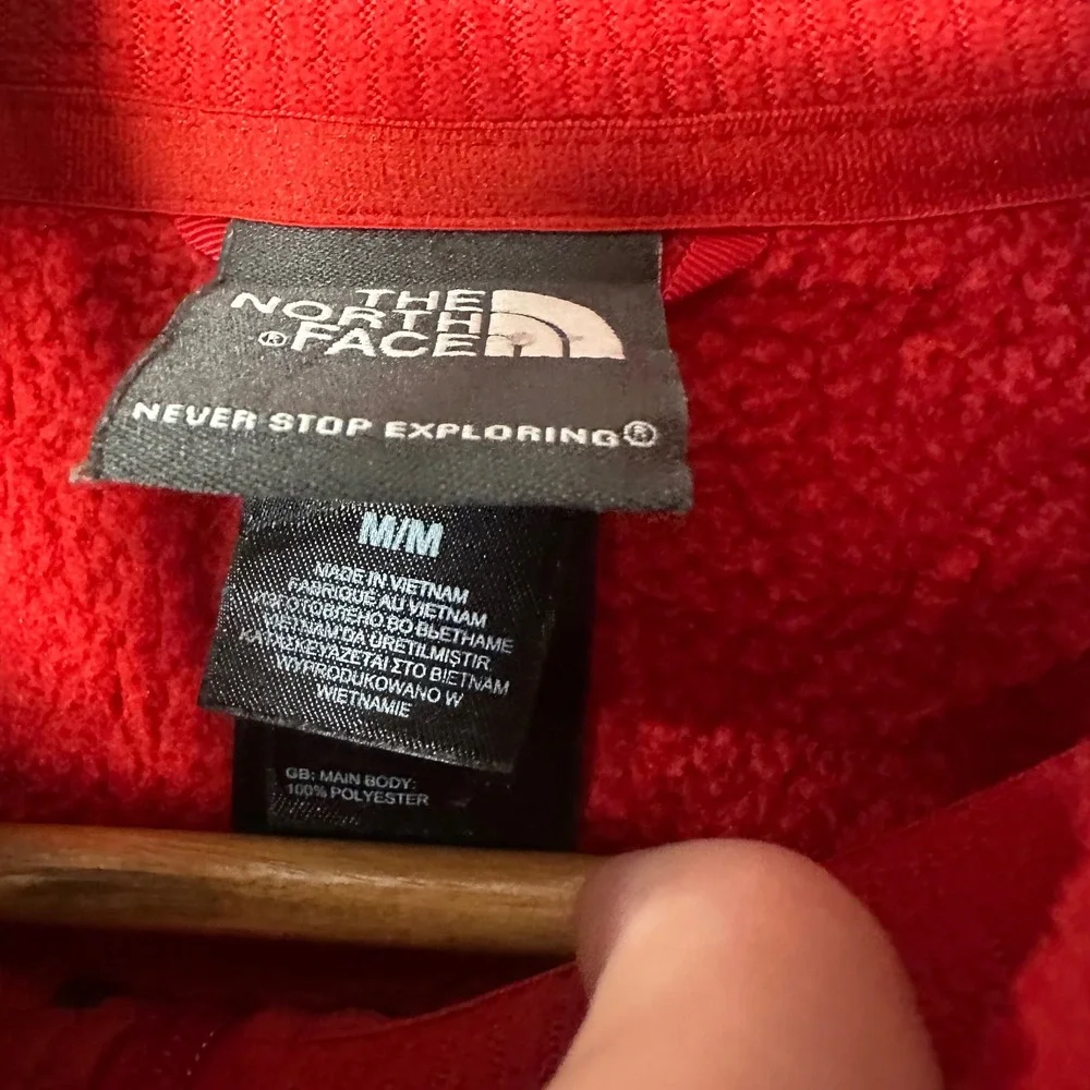 The North Face Mens Medium‎ Red Waffle Knit Quarter Zip Fleece Pullover Jacket